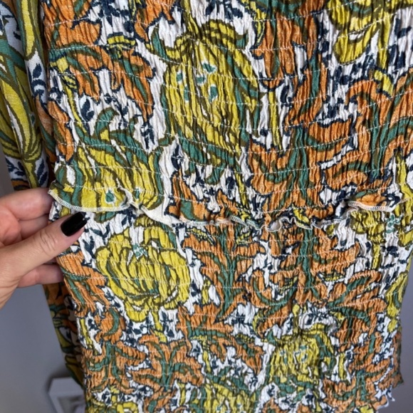 Anthropologie The Rayna Relaxed Smocked Yellow Floral Long Sleeve Mesh Blouse - Picture 9 of 10